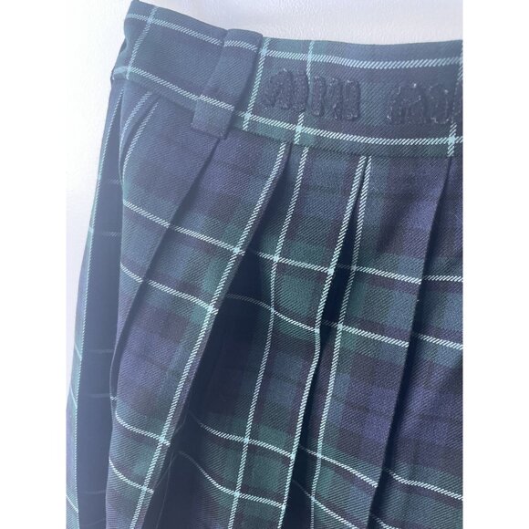 Miu Miu Green & Navy Plaid Pleated Wool Skirt Made In Italy Womens - Picture 5 of 12
